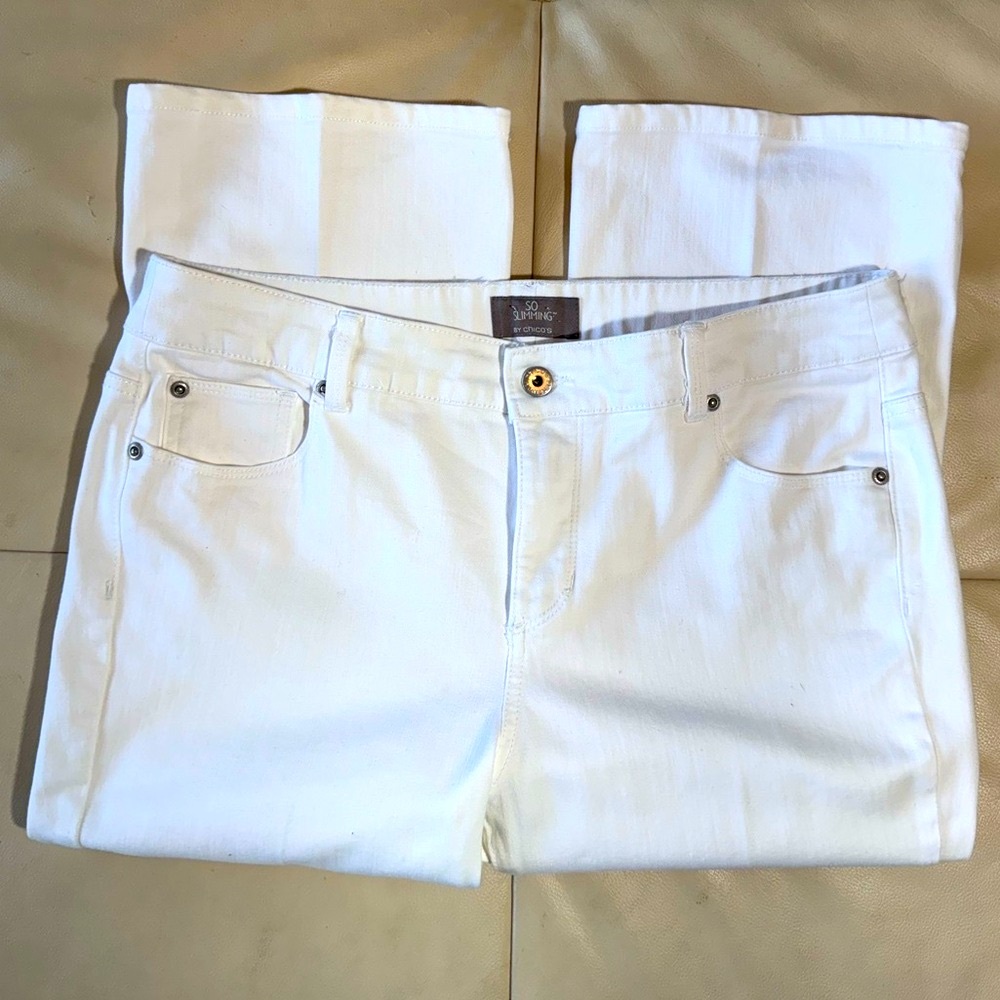 Chico's Platinum So Slimming White Jeans with Flare Leg